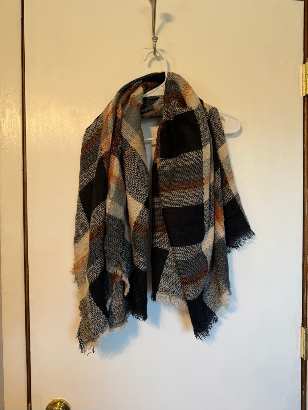 David and Young Black, Gray & Tan Plaid Fringe Wrap